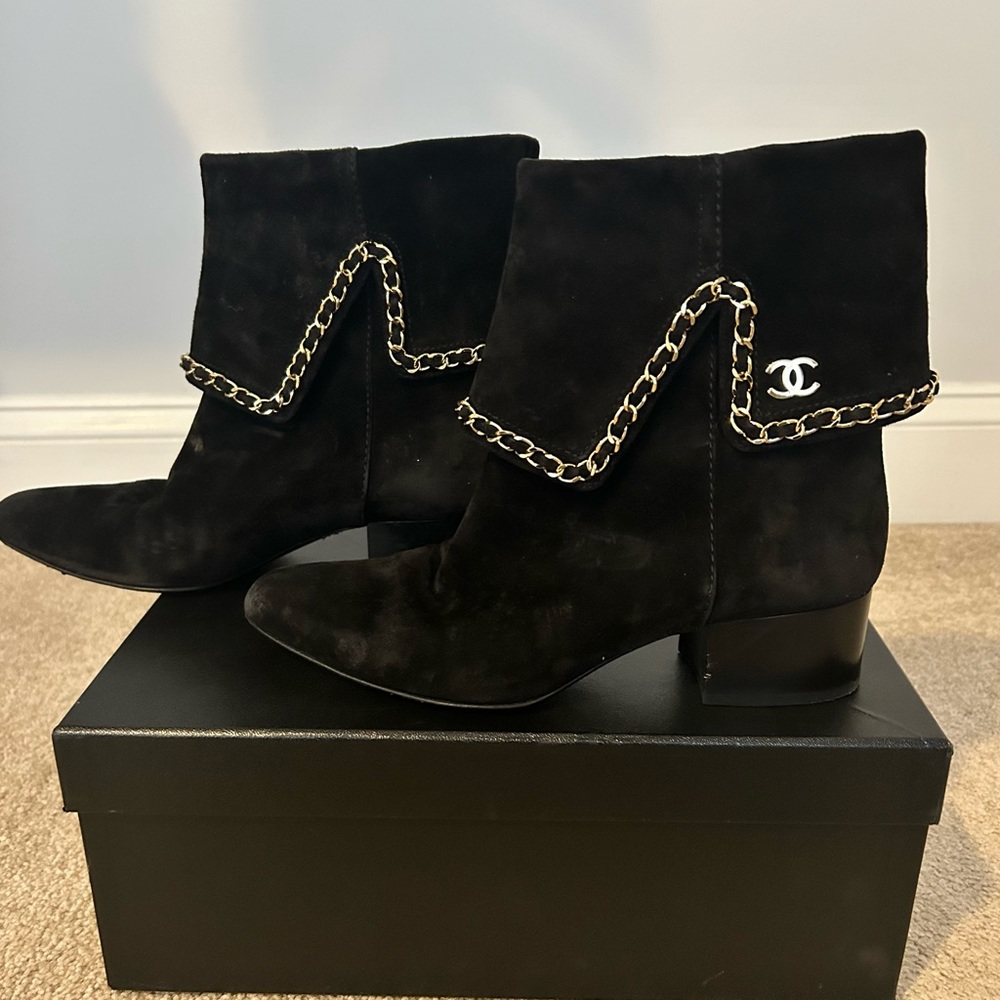 Chanel Black Suede Booties